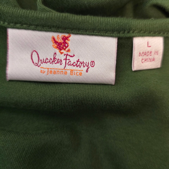 Quacker Factory Green Sun Flower Embroidered Bling Design Long Sleeve Top L - Picture 5 of 6